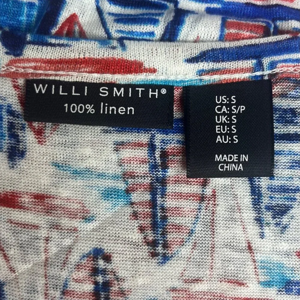 Willi Smith Linen Tank Top Small Red White Blue Sleeveless Patriotic Summer Boat - Picture 6 of 9